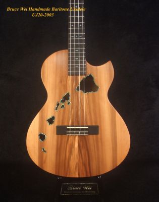 Handcrafted Cutaway Baritone Ukulele, Solid Taiwania, Mango, The Islands Soundhole, Soft-bag, Bruce Wei UJ20-2003 