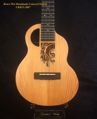 Handmade Concert Ukulele, Solid Taiwania, Mahogany, Abalone Inlay, Soft-bag, Bruce Wei UKB15-2007