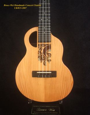 Handmade Concert Ukulele, Solid Taiwania, Mahogany, Abalone Inlay, Soft-bag, Bruce Wei UKB15-2007