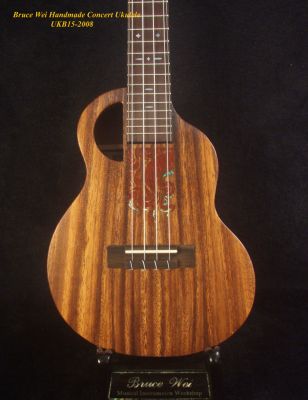 Handmade Concert Ukulele, Solid Acacia, Mahogany, Abalone Inlay, Soft-bag, Bruce Wei UKB15-2008 