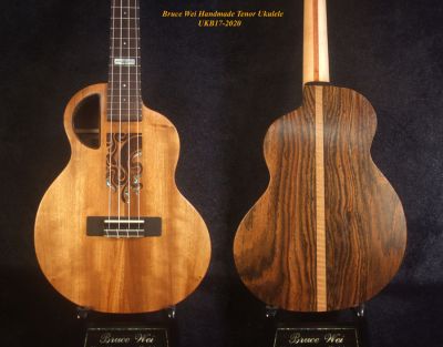 Handmade Tenor Ukulele, Solid Acacia, Bocote, Abalone & MOP Inlay, Bruce Wei UKB17-2020
