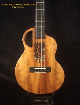Handmade Tenor Ukulele, Solid Acacia, Abalone & MOP Inlay, Soft-bag, Bruce Wei UKB17-2024 