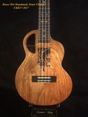 Handmade Tenor Ukulele, Solid Macassar Ebony, Abalone & MOP Inlay, Soft-bag, Bruce Wei UKB17-2027 