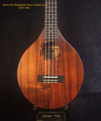 Handmade Tenor Ukulele, Solid Hawaiian Koa, Low g, Soft-bag, Bruce Wei UM17-001