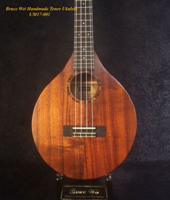Handmade Tenor Ukulele, Solid Hawaiian Koa, Low g, Soft-bag, Bruce Wei UM17-001