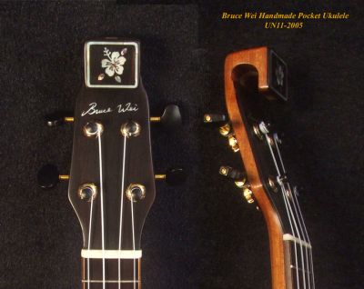 Handmade Sopranissimo/ Pocket Ukulele, Solid Hawaiian Koa, Spalted Maple, Turtle inlay, Curved Head, Bruce Wei UN11-2005