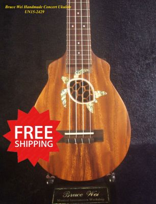 Handcrafted Concert Ukulele, Solid Acacia, Turtle soundhole, Soft-bag, Bruce Wei UN15-2429 