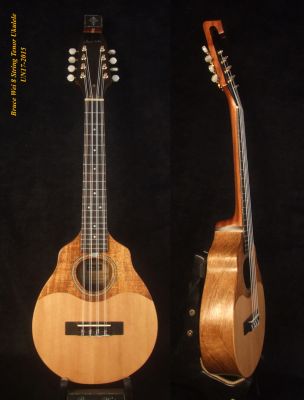 Bruce Wei Handmade Solid Hawaiian Koa, Spruce 8 String Tenor Ukulele, MOP inlay, Soft-bag UN17-2015 