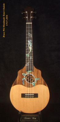 Bruce Wei Handmade Solid Archback Acacia, Spruce Tenor Ukulele MOP, Turtle Soundhole, Mermaid inlay, Soft-bag UN17-2016