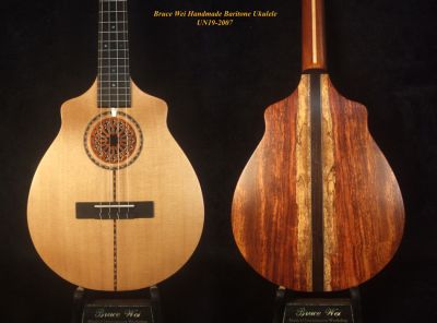 Bruce Wei Handmade Spruce, Spalted Rosewood 4 String Baritone Ukulele, Soft-bag UN19-2007 