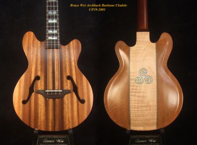 Handmade Mahogany 4S ArchBack Baritone Ukulele, MOP Triskele Celtic Inlay, Soft-bag UP19-2001 