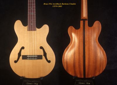 Handcrafted Baritone Ukulele, ArchBack, 4 String, Solid Spruce & Mahogany, Soft-bag, Bruce Wei UP19-2003-1