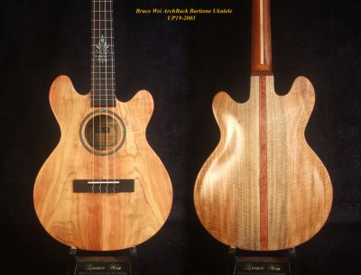 Handcrafted Baritone Ukulele, ArchBack, Solid Taiwania & Curly Maple, Bruce Wei UP19-2003