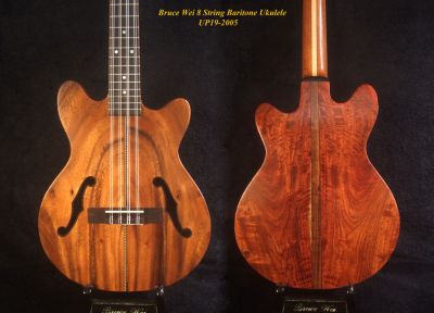 Handcrafted 8 String Baritone Ukulele, Solid Acacia, Curly Rosewood, Slotted Head, Bruce Wei UP19-2005 