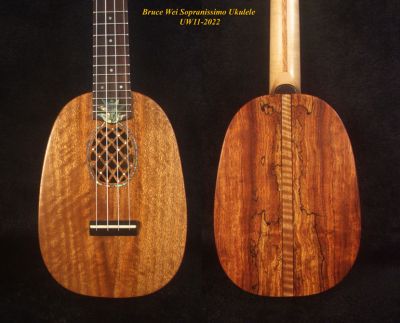 Pineapple Sopranissimo/ Pocket Ukulele, Solid Mahogany, Spalted Rosewood, Bruce Wei UW11-2022 
