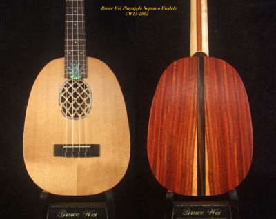 Bruce Wei Handmade Solid Spruce, Redwood Pineapple Soprano Ukulele, Abalone Inlay, Soft-bag UW13-2002 