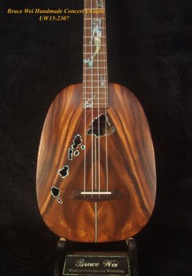 Bruce Wei Handmade Solid Acacia Pineapple Concert Ukulele, The Islands Soundhole, Mermaid Inlay, Soft-bag UW15-2307 