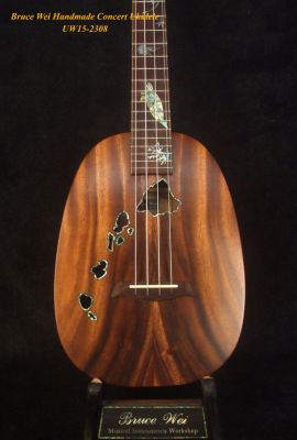 Bruce Wei Handmade Solid Acacia, Mahogany Pineapple Concert Ukulele, The Islands Soundhole, Turtle Inlay, Soft-bag UW15-2308 