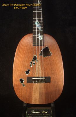 Bruce Wei Solid Walnut, Indian Rosewood Pineapple Tenor Ukulele, The Islands Soundhole, Turtle, Soft-bag UW17-2009