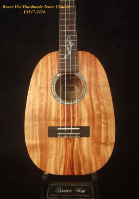 Bruce Wei Handmade Solid Taiwania, Redwood Pineapple Tenor Ukulele, Koi Fish Inlay, Soft-bag UW17-2114 