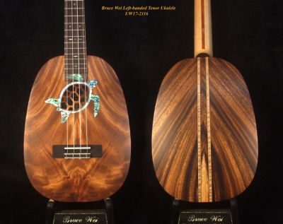 Bruce Wei Handmade Left-handed Solid Acacia Pineapple Tenor Ukulele, Turtle Soundhole, Soft-bag UW17-2116