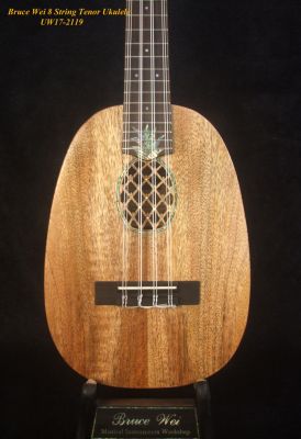 Bruce Wei Handmade 8 String Solid Mango, Zebra wood Pineapple Tenor Ukulele, Abalone Inlay, Soft-bag UAW17-2119-1