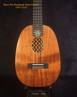 Handmade Tenor Ukulele, Solid Hawaiian Koa Pineapple Tenor Ukulele, Bruce Wei UW17-2123