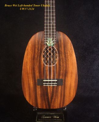 Handmade Left-handed Tenor Ukulele, Solid Acacia Pineapple Ukulele, Pineapple Soundhole, Soft-bag, Bruce Wei UW17-2124 
